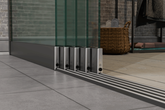 5-Schienen Glasschiebewand bis 5000 mm (5× 1030 mm Glas)